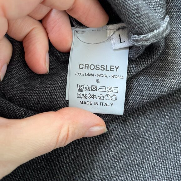 Crossley Italian 100% Soft Wool Grey Sweater w. Exposed Seams Look, Unisex & Lg - Picture 4 of 4